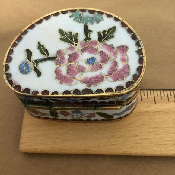 VTG Cobalt Blue Cloisonné Enamel Brass Trinket Box Floral Oval Hinged Jewelry 2" - Picture 9 of 9